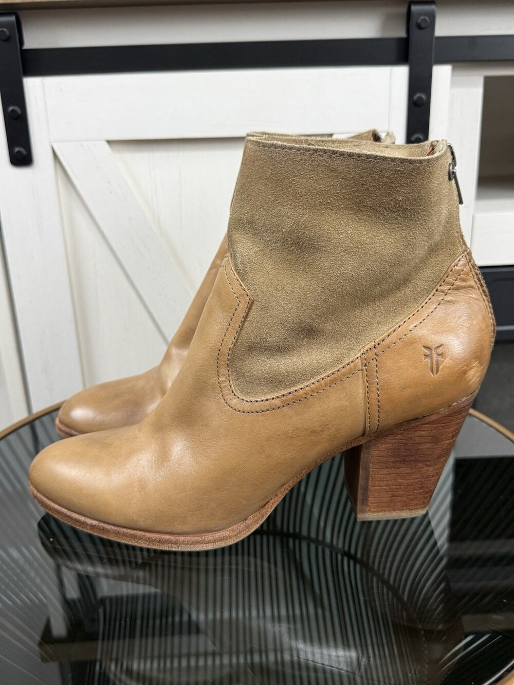 ⁠FRYE Tessa Zip Women’s Brown Leather Suede Back Zip Ankle Boots Size 9.5⁠ $298